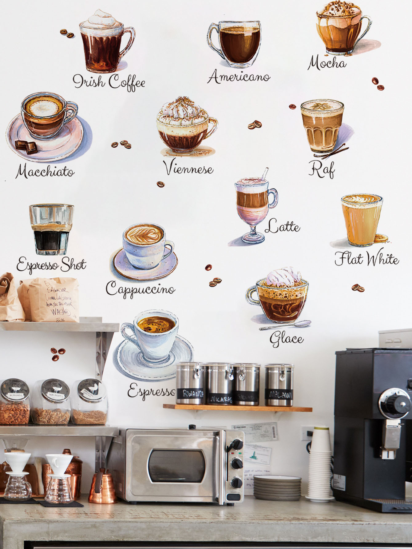 สติ๊กเกอร์ติดผนังลายแก้วกาแฟ แ - Pvc Panel Background บทวิจารณ์และราคา